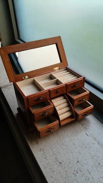 Sieradendoos - Hout - Vintage sieraden doos, Antiek en Kunst
