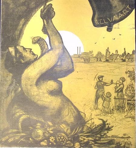 Het plan van de arbeid op spotprent (lijst optie, Lithos), Antiquités & Art, Art | Lithographies & Sérigraphies, Envoi