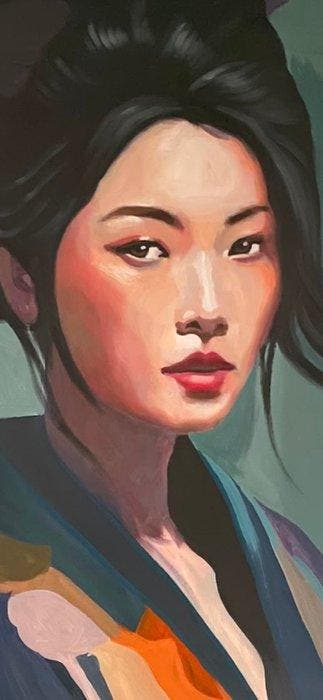 TA Duy Tung (1961) - Élégance en Kimono Bleu 80 120 cm