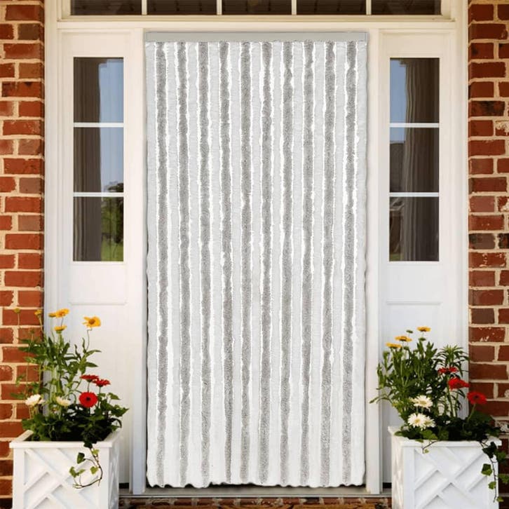 vidaXL Vliegengordijn 90x200 cm chenille lichtgrijs en wit, Doe-het-zelf en Bouw, Deuren en Vliegenramen, Nieuw, Verzenden