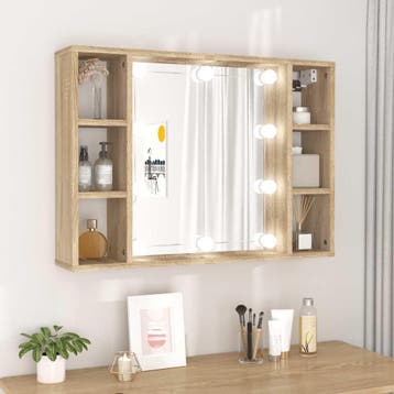vidaXL Spiegelkast met LED-verlichting 76x15x55 cm sonoma, Verzenden, Nieuw