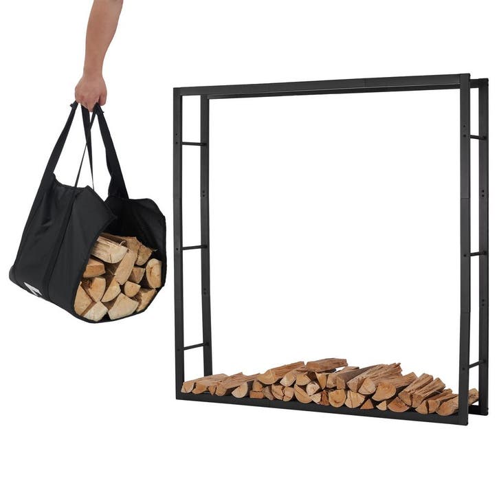 Lendo Online Range-bûches 148x148 Acier Thermolaqué Noir, Jardin & Terrasse, Bois de chauffage