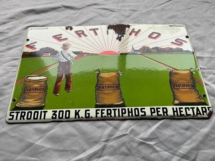 Fertiphos Rotterdam - Reclamebord - Emaille, Antiquités & Art, Antiquités | Assiettes décoratives & Carrelages