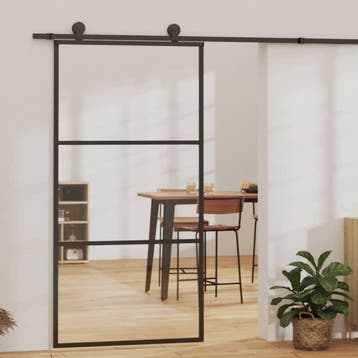 vidaXL Schuifdeur 102x205 cm ESG-glas en aluminium zwart, Doe-het-zelf en Bouw, Deuren en Vliegenramen, Verzenden, Nieuw