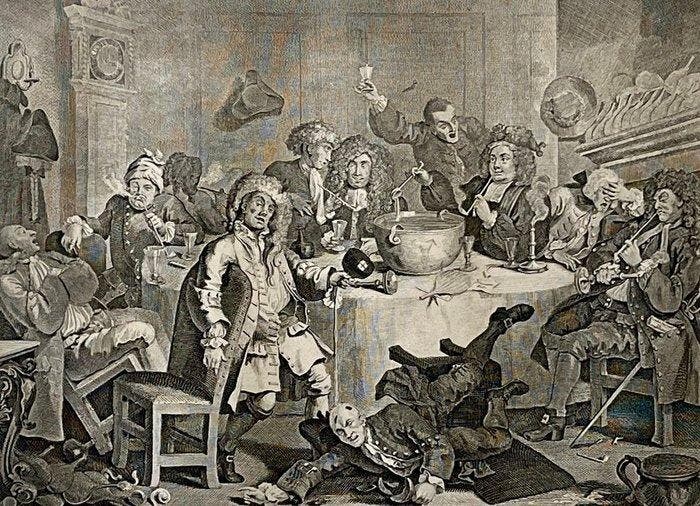 William Hogarth (1697-1764) - A Midnight Modern Conversation, Antiek en Kunst, Antiek | Overige Antiek
