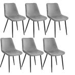tectake Set stoelen Monroe fluweellook - grijs, Set van 6, Huis en Inrichting, Stoelen, Verzenden, Nieuw