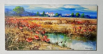 Mario Smeraglia (1950) - Campagna in fiore con papaveri