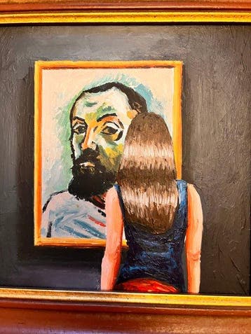 Gerard Boersma (1976) - Woman looking at self-portrait of, Antiek en Kunst