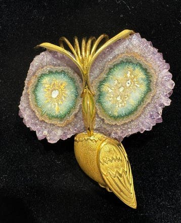Bijou broche - 18 carats Or jaune, Amethyst (géode)
