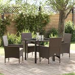 vidaXL Tuin Eettafel Set met kussen 5 pcs Bruin poly rattan, Verzenden