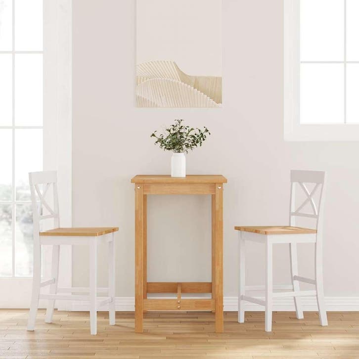 vidaXL Barkrukken 2 stuks Wit Massief Hout Rubber, Maison & Meubles, Tabourets de bar, Envoi