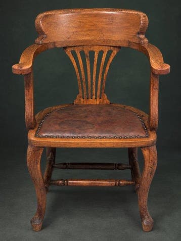 Bureaustoel - Hout, Leder - Antieke armstoel, Antiek en Kunst