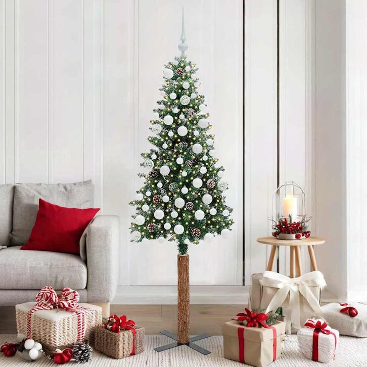 vidaXL Slanke Kerstboom Groen 180 cm PVC en massief, Diversen, Kerst, Nieuw, Verzenden