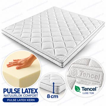 Pulse Latex Topper 8 cm – Luxe TENCEL® Tijk - 200/200, Nieuw, Wit