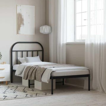 vidaXL Bedframe met hoofdbord metaal zwart 90x200 cm, Verzenden