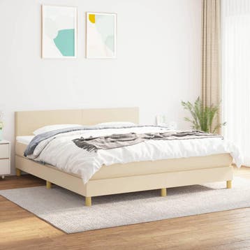 vidaXL Boxspring met matras stof crèmekleurig 160x200 cm, Verzenden