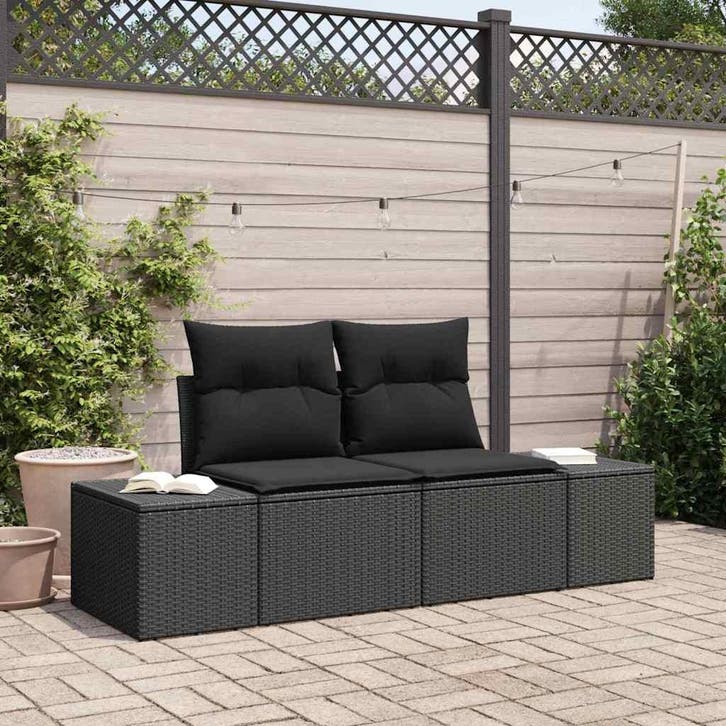 vidaXL Tuin Sofa met kussen Zwart 184 x 62 x 69 cm poly, Jardin & Terrasse, Ensembles de jardin, Envoi