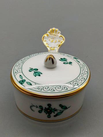 Meissen - Deckeldose Indisch Grün – Porzellan Dose mit Griff