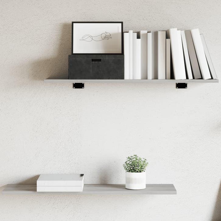 vidaXL Wandschappen 4 st 80x20x1,5 cm bewerkt hout grijs, Maison & Meubles, Accessoires pour la Maison | Étagères murales & Rayons de bibliothèque