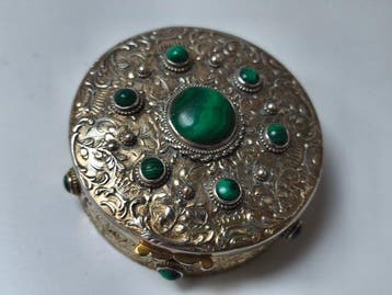 Kan - Zilver - Malachiet-cabochons, Antiek en Kunst