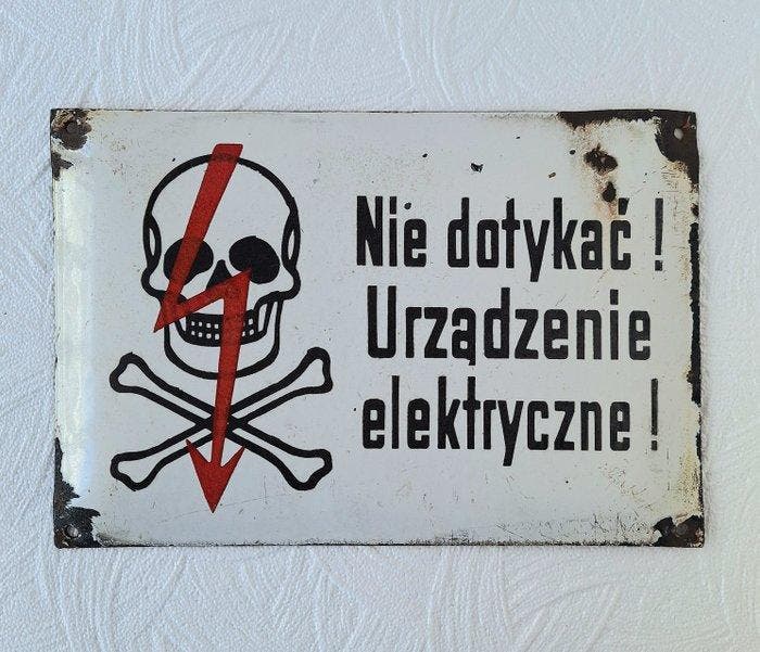 Elektrisch gevaar - Emaille bord - Metaal, Antiquités & Art, Antiquités | Assiettes décoratives & Carrelages