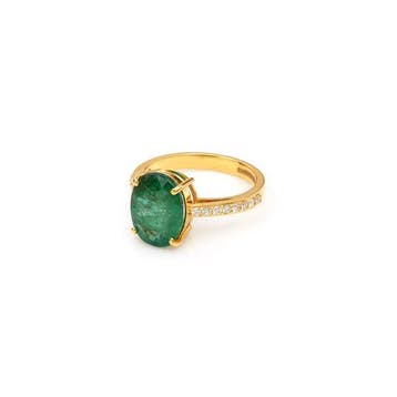 Verlovingsring - 14 karaat Geel goud - 3.62ct. tw. Smaragd -