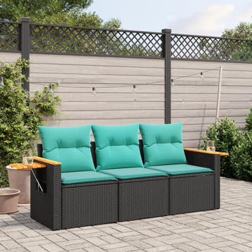 vidaXL 3-delige Loungeset met kussens poly rattan zwart, Verzenden, Loungeset
