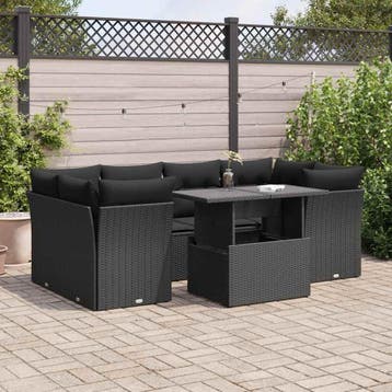 vidaXL 7-delige Loungeset met kussens poly rattan zwart, Verzenden, Nieuw, Loungeset