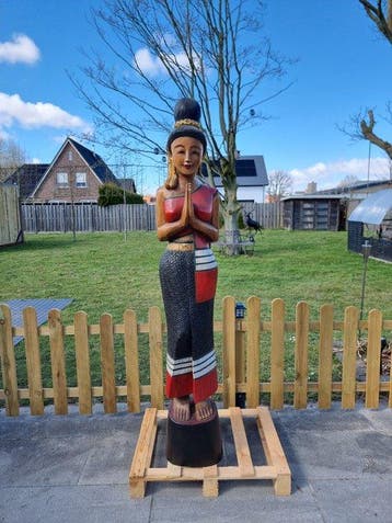 Beeld, XXL: Carved Wood - Lady - 181 cm - Hout - 2026, Antiek en Kunst