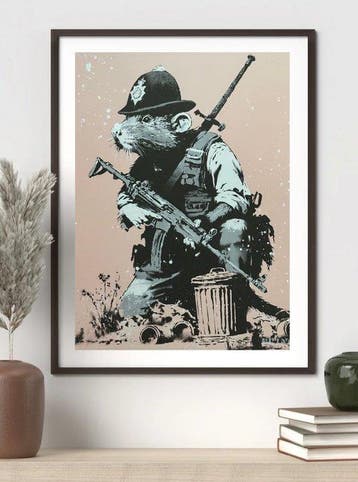 PR1NCE - Rat Cop — Giclée embellie à laérosol 1/1 Signé —
