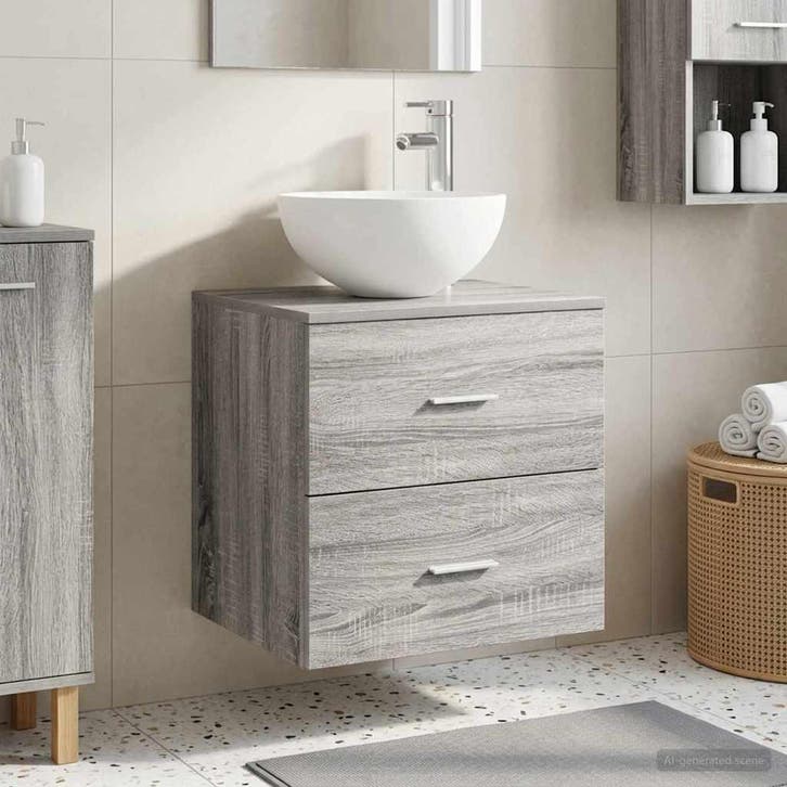 vidaXL Wandgemonteerde Waskom Vanity Grijs Sonoma 49,5 x 35, Maison & Meubles, Tables | Coiffeuses, Envoi