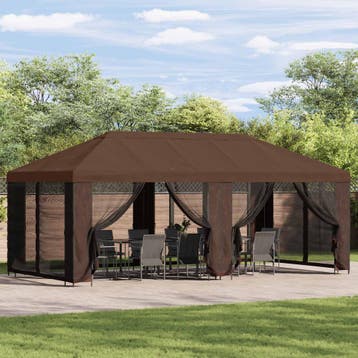 vidaXL Tuin gazebo met zijwanden 6 x 3 m Bruin Polyester en, Verzenden