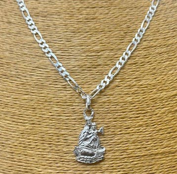 Chaîne avec la Vierge du Carmel de Barca, argent 925. -