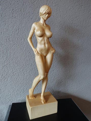 M.M. - Sculpture, Beautiful Woman - Akt - 53 cm - Érable -