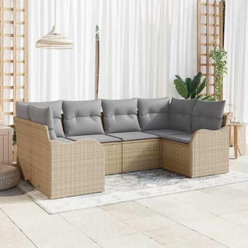 vidaXL Tuinbank Set 6 st beige en lichtgrijs Poly rattan, Verzenden, Nieuw