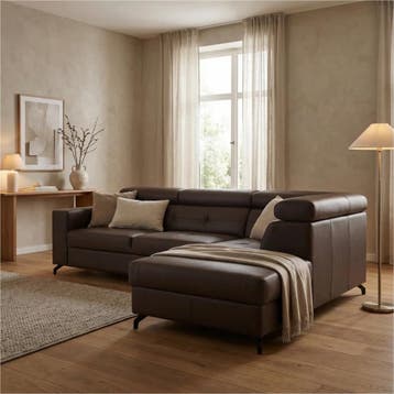Leren hoekbank Nova - 2.5-zits arm links + Longchair arm, Huis en Inrichting, Zetels | Zetels, 250 tot 300 cm, Bohemian, Industrieel, Modern, Scandinavisch