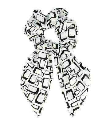 Haarelastiek Scrunchie – Grafische Print – 14cm Linten –, Nieuw