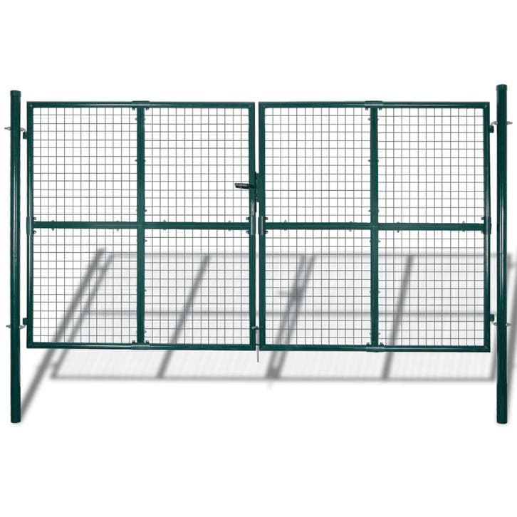 vidaXL Dubbele poort met deur 300x150 cm gepoedercoat staal, Jardin & Terrasse, Portes de jardin, Envoi
