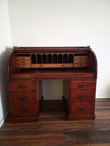 Bureau plat - Érable - Bureau à cylindre du XIXe siècle, Antiek en Kunst