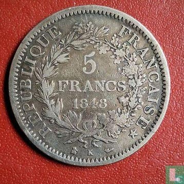 Frankrijk 5 francs 1848 (Hercules - K), Verzenden, Frankrijk, Losse munt, Goud