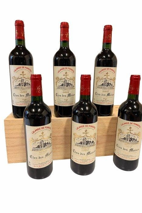 2008 Clos des Moines - Lalande-de-Pomerol - 6 Bouteilles, Verzamelen, Wijnen