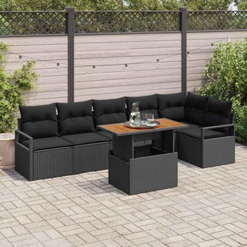 vidaXL Tuinbank Set 7 st Zwart Poly rattan, Verzenden, Nieuw