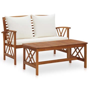 vidaXL 2-delige Loungeset met kussens massief acaciahout, Verzenden, Loungeset