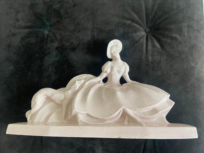 Lejan - sculptuur, Élégante au lévrier - 32 cm - Porselein -, Antiek en Kunst, Antiek | Glaswerk en Kristal