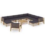 vidaXL 12-delige Loungeset met donkergrijze kussens bamboe, Verzenden, Loungeset