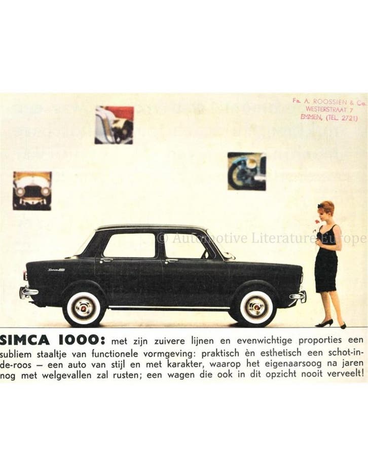 1963 SIMCA 1000 BROCHURE NEDERLANDS, Livres, Autos | Brochures & Magazines