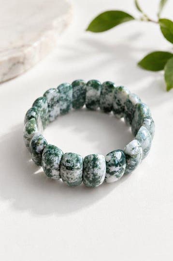 Bracelet imposant en agate mousse naturelle – grandes perles