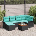 vidaXL Tuinbank Set met opslag 7 pcs Zwart en Turkoois poly, Verzenden