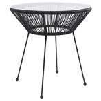 vidaXL Tuintafel Ø70x74 cm rattan en glas zwart, Verzenden, Nieuw