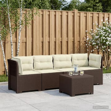 vidaXL 4-Zits Tuin Sofa met Kussens Rieten Look PP Bruin, Verzenden, Nieuw